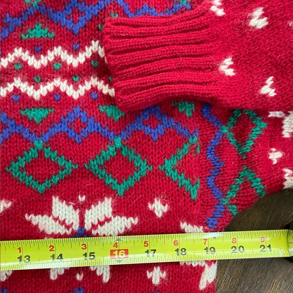 Vintage Eddie Bauer Sweater Size Medium Red Legend Nordic 100% Wool Fair Isle - Picture 7 of 8